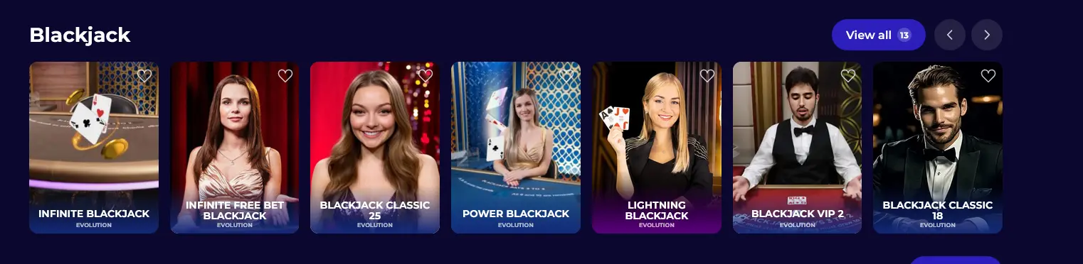 Live blackjack tables with dealers at Morospin Casino